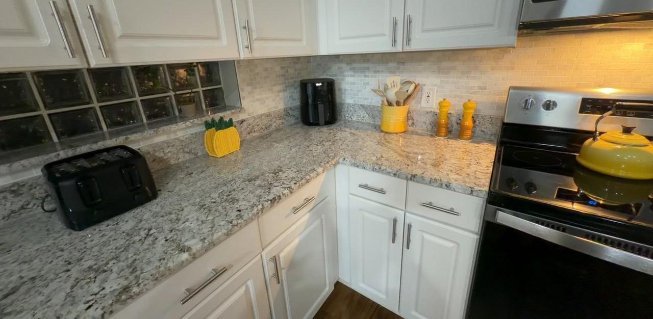 Kitchen counter and backsplash wiped down