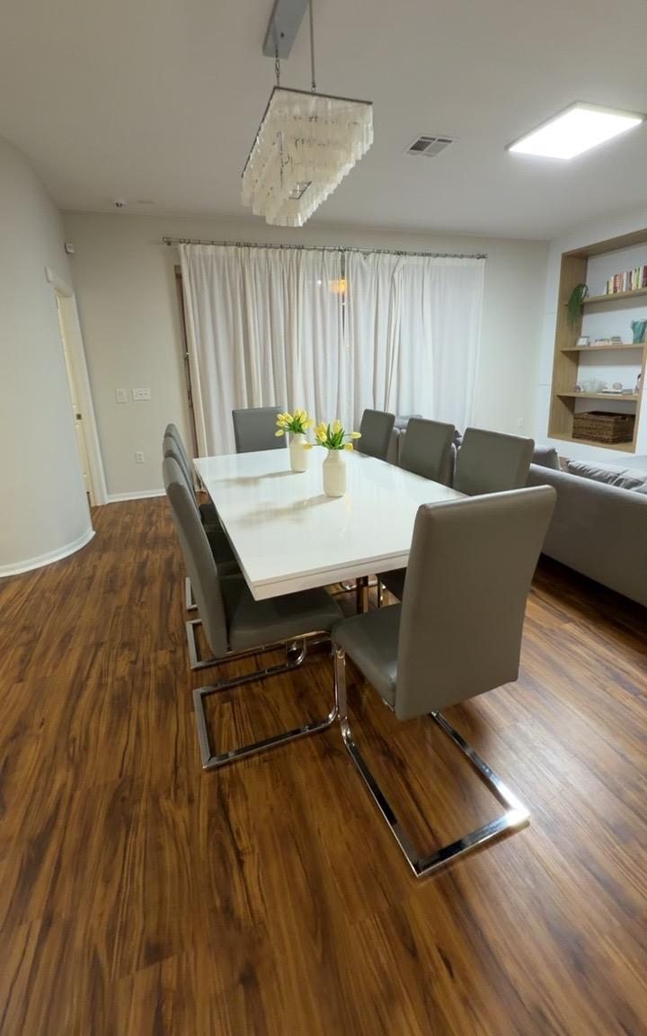 Dining area with a clean white table